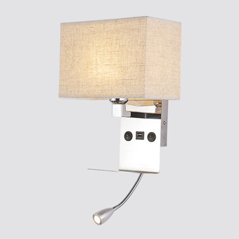 Modern Adjustable Metal Wall Sconce Rectangle Shape Wall Light with Fabric Shade for Study