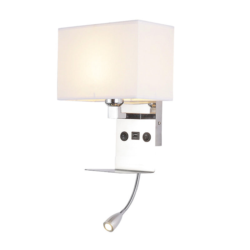 Modern Adjustable Metal Wall Sconce Rectangle Shape Wall Light with Fabric Shade for Study