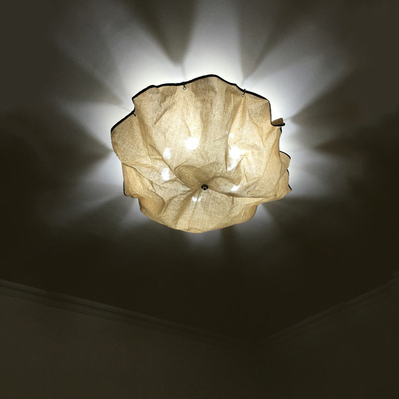 5 Bulbs Bedroom Flushmount Lighting Modernist White Ceiling Flush Mount Light with Floral Fabric Lampshade