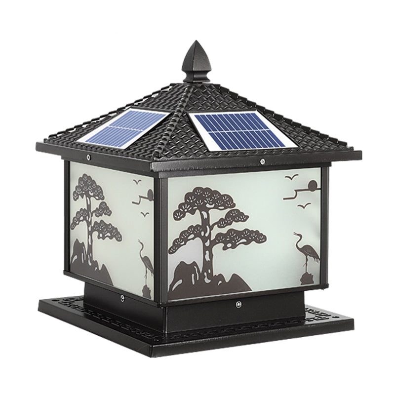 Square Shape Metal Outdoor Lamp Modern Style 1 Light Solar Pillar Lights