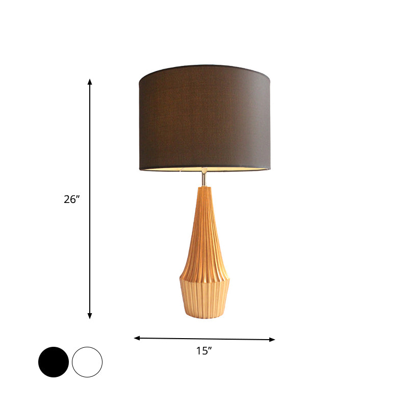 En résine striée en forme de larme en forme de nuit Lumière de nuit contemporaine 1 lampe de table de bulbe avec nuance de tissu rond noir / blanc