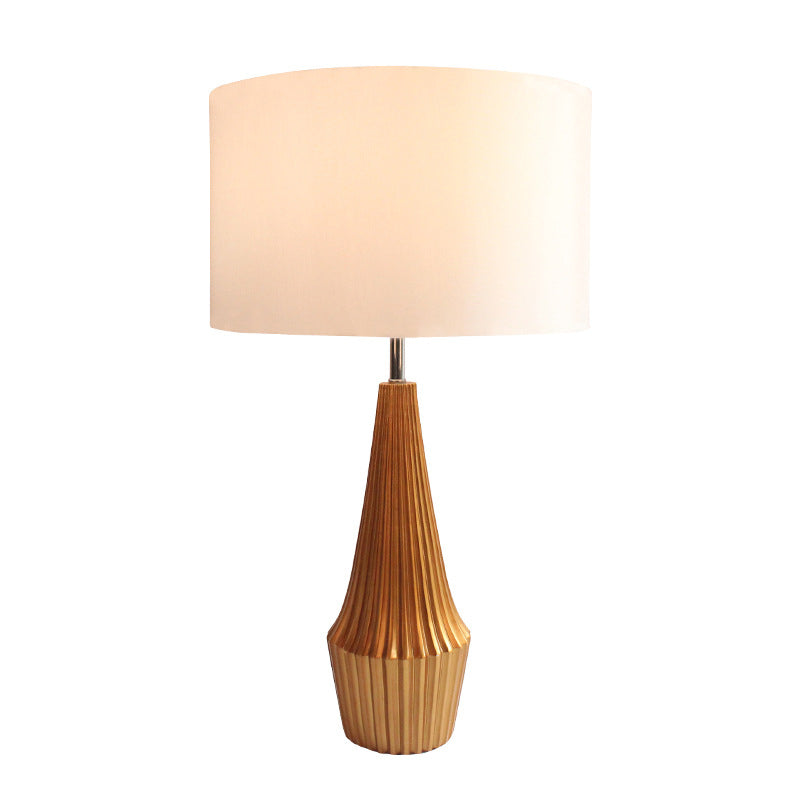 En résine striée en forme de larme en forme de nuit Lumière de nuit contemporaine 1 lampe de table de bulbe avec nuance de tissu rond noir / blanc
