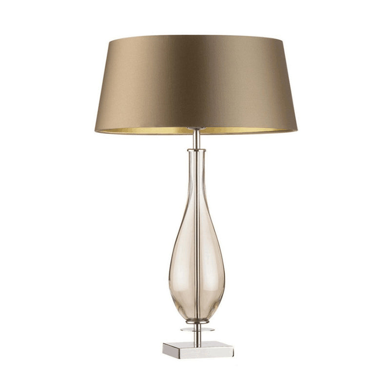 Long Neck Vase Bedroom Table Light Clear Glass Single Modern Night Lamp with Brown Tapered Fabric Shade