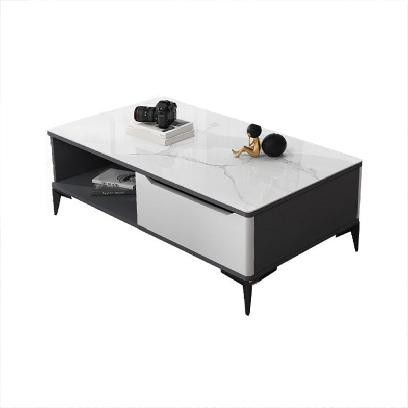 4 Legs Cocktail Table Rectangle Stone Single Coffee Table with Drawer