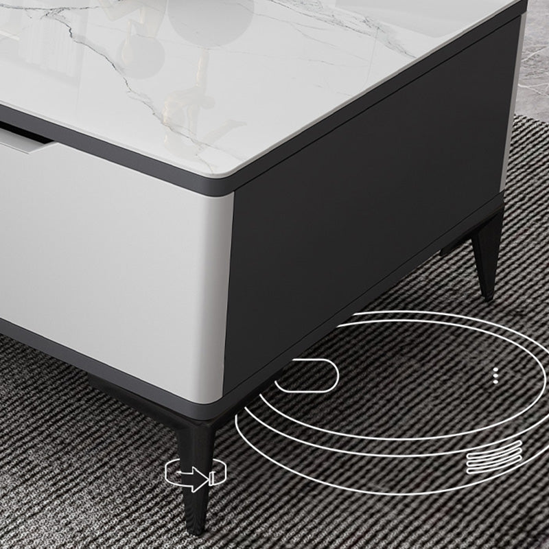 4 Legs Cocktail Table Rectangle Stone Single Coffee Table with Drawer
