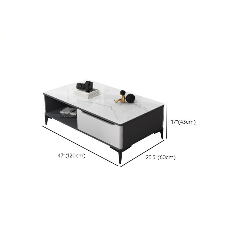4 Legs Cocktail Table Rectangle Stone Single Coffee Table with Drawer