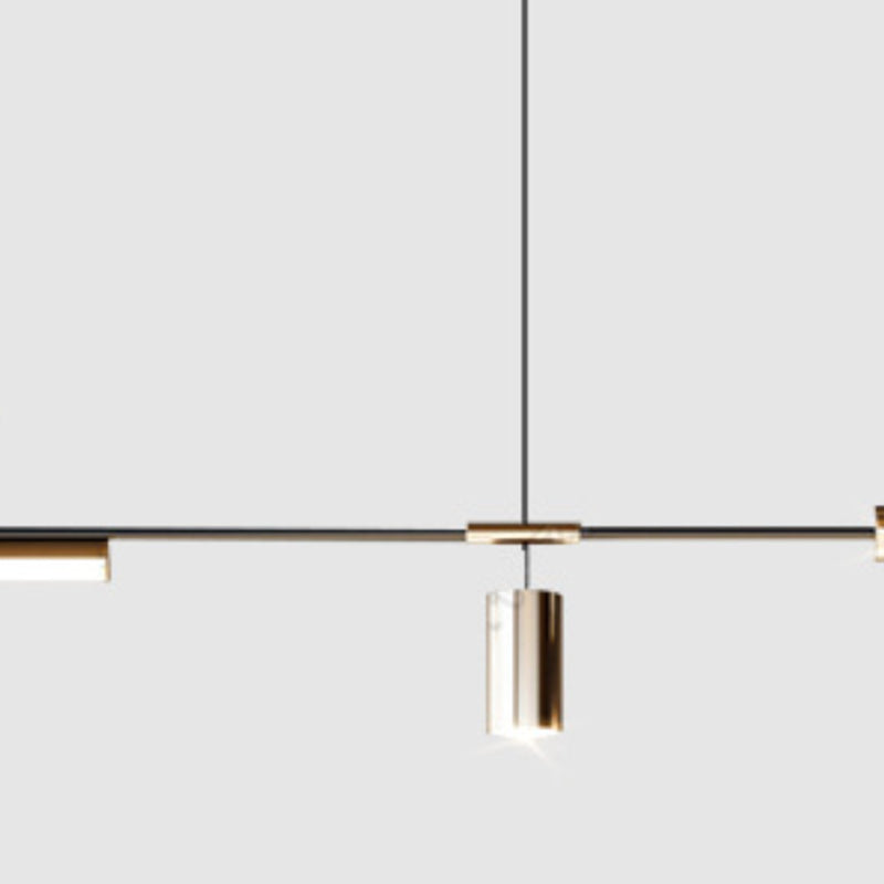 6-Light Kitchen Island Lighting Modern Metal Ceiling Light in Black Finish