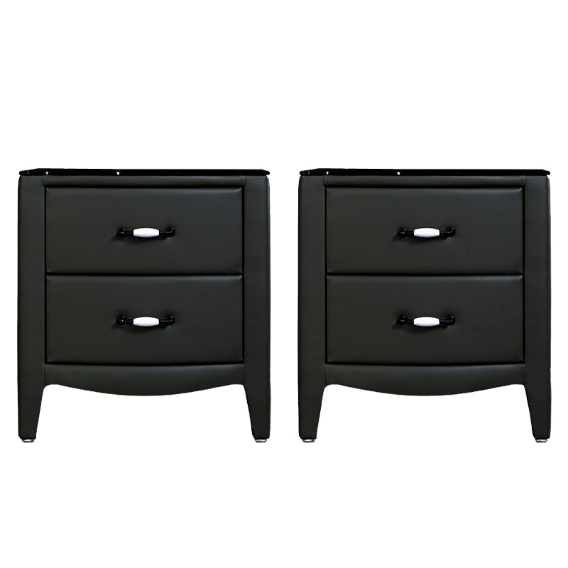 Modern Accent Table Nightstand Glass Bedside Cabinet with Drawers