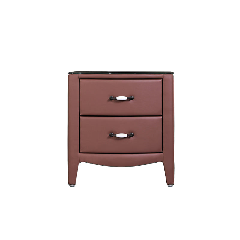 Modern Accent Table Nightstand Glass Bedside Cabinet with Drawers