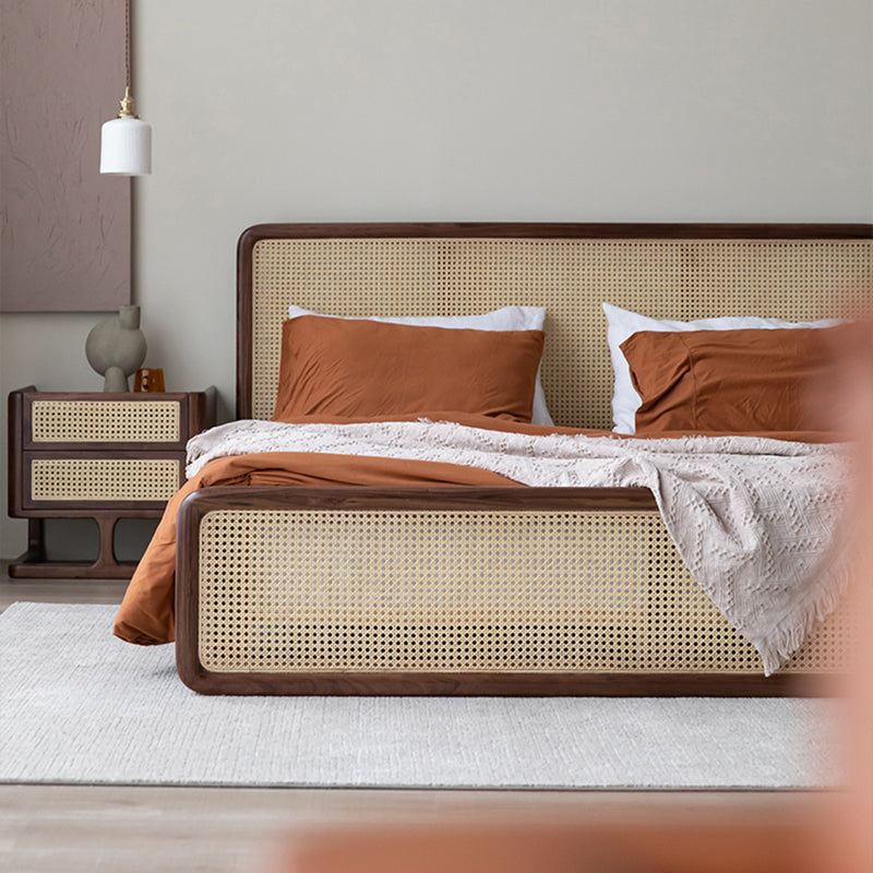 Solid Wood Standard Bed Tropical Rectangular Panel Bed with Headboard