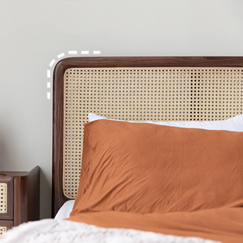 Solid Wood Standard Bed Tropical Rectangular Panel Bed with Headboard