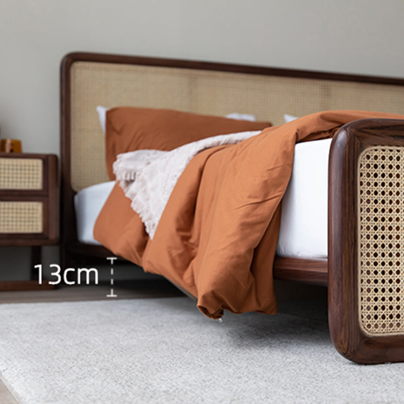 Solid Wood Standard Bed Tropical Rectangular Panel Bed with Headboard