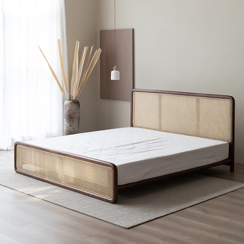Solid Wood Standard Bed Tropical Rectangular Panel Bed with Headboard