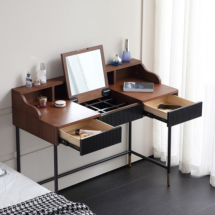Contemporary Flip Single Wood Vanity with Padded Stool Lighted Mirror Vanity Desk