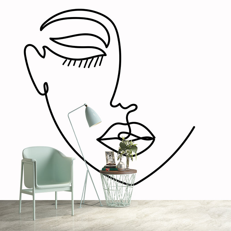 Line Art Wallpaper Mildew Resistant Sleeping Room Wall Mural