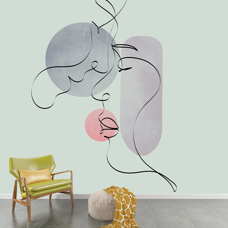 Line Art Wallpaper Mildew Resistant Sleeping Room Wall Mural