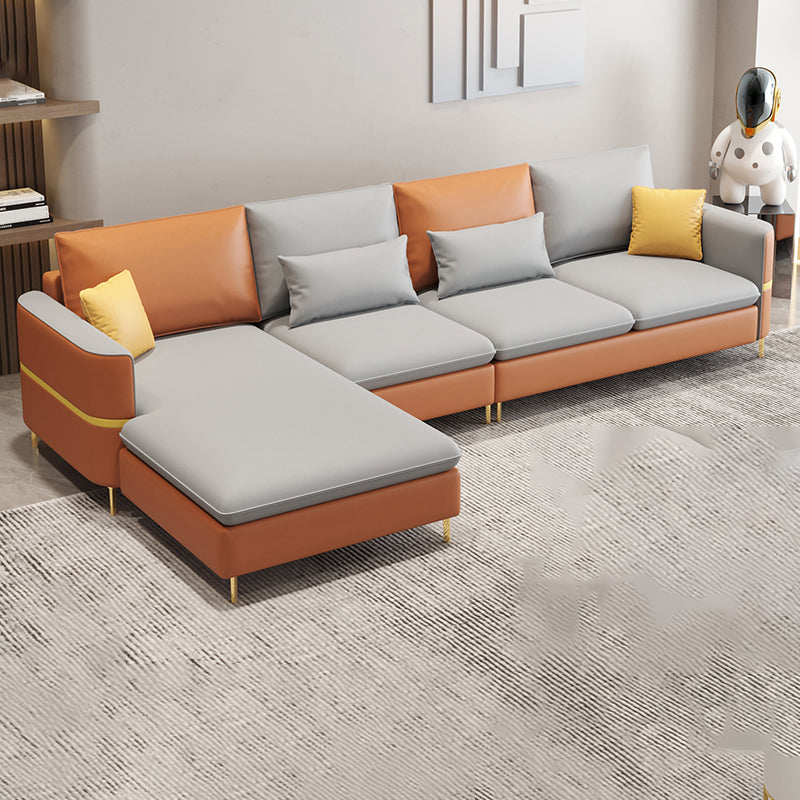 35.43" Tall Sectional Sofa Faux leather Sofa with Pillowed Back Cushions