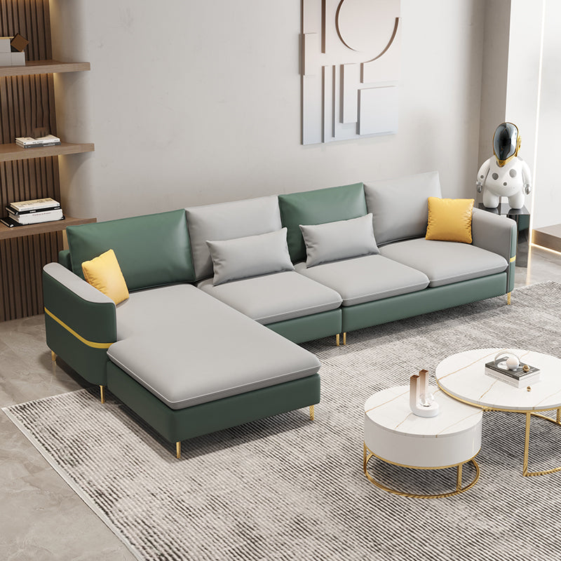 35.43" Tall Sectional Sofa Faux leather Sofa with Pillowed Back Cushions