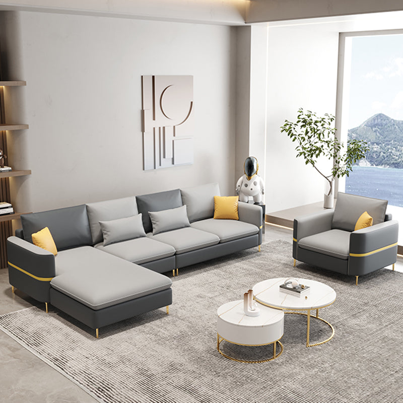 35.43" Tall Sectional Sofa Faux leather Sofa with Pillowed Back Cushions