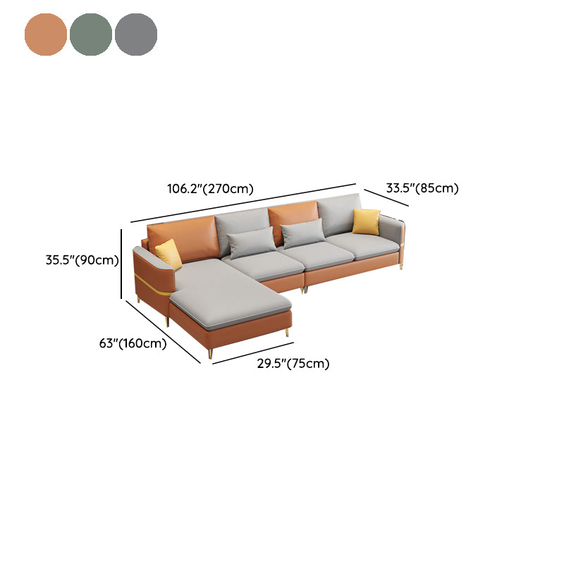 35.43" Tall Sectional Sofa Faux leather Sofa with Pillowed Back Cushions