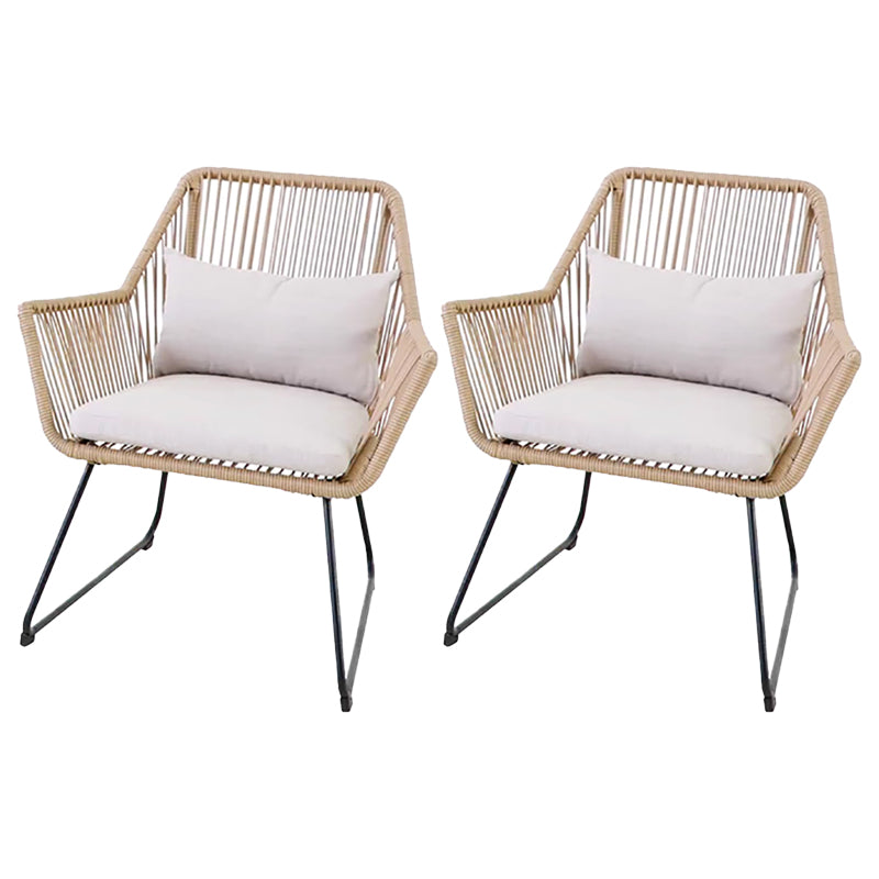 Tropical Patio Dining Armchair Rattan With Arm Removable Cushion Outdoor Bistro Chairs