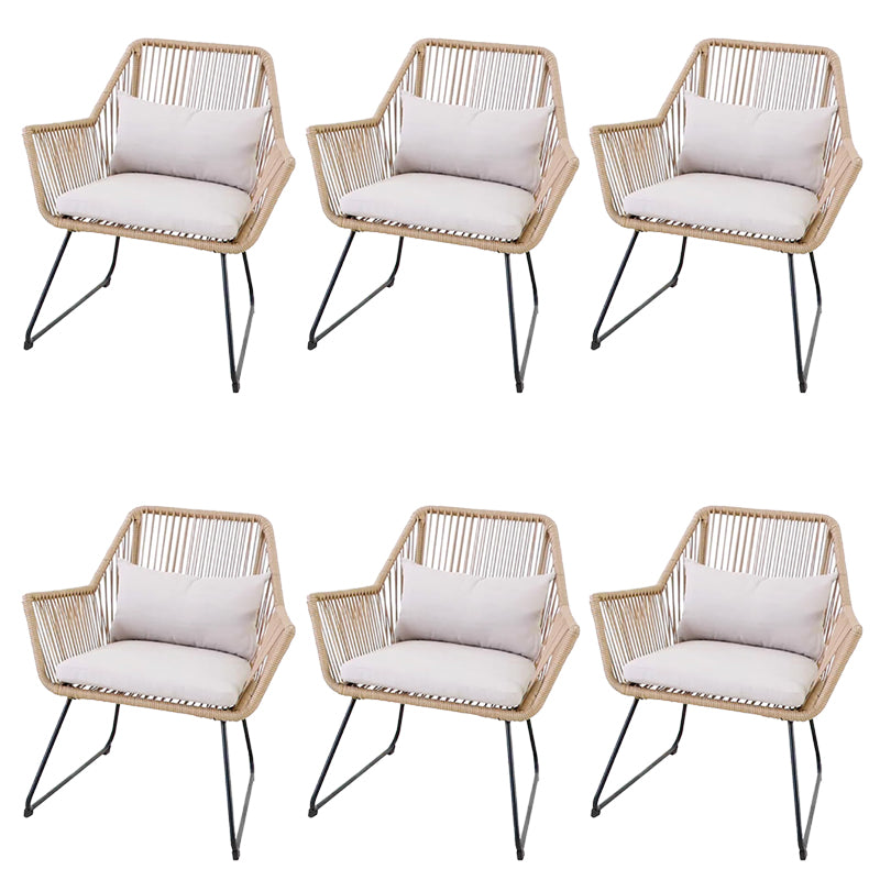 Tropical Patio Dining Armchair Rattan With Arm Removable Cushion Outdoor Bistro Chairs