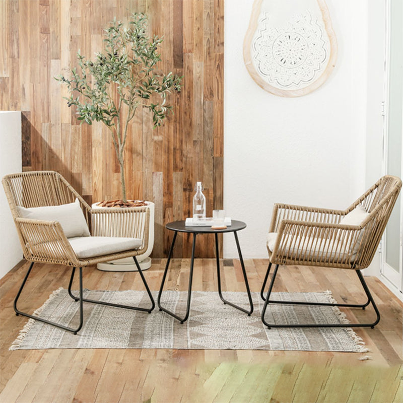 Tropical Patio Dining Armchair Rattan With Arm Removable Cushion Outdoor Bistro Chairs