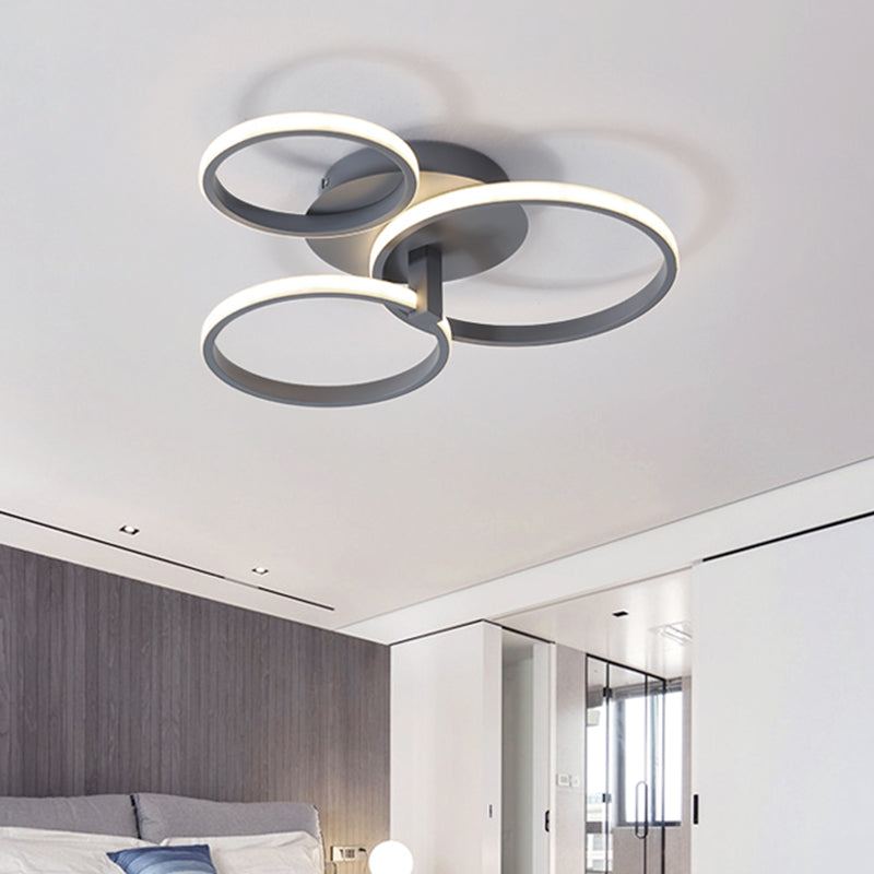 3 Rings Semi Flush Mount Modernist Acrylic Grey/White/Black and White LED Flush Mount Ceiling Light Fixture