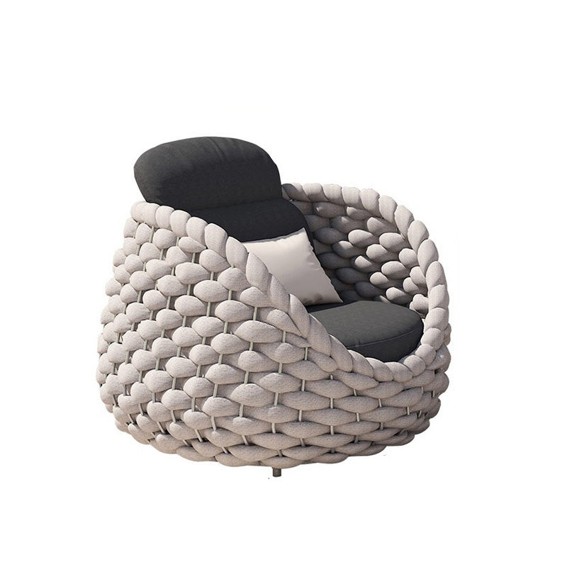 Tropical Patio Sofa Wicker/Rattan Gray Fabric Cushion UV Resistant Outdoor Patio Sofa