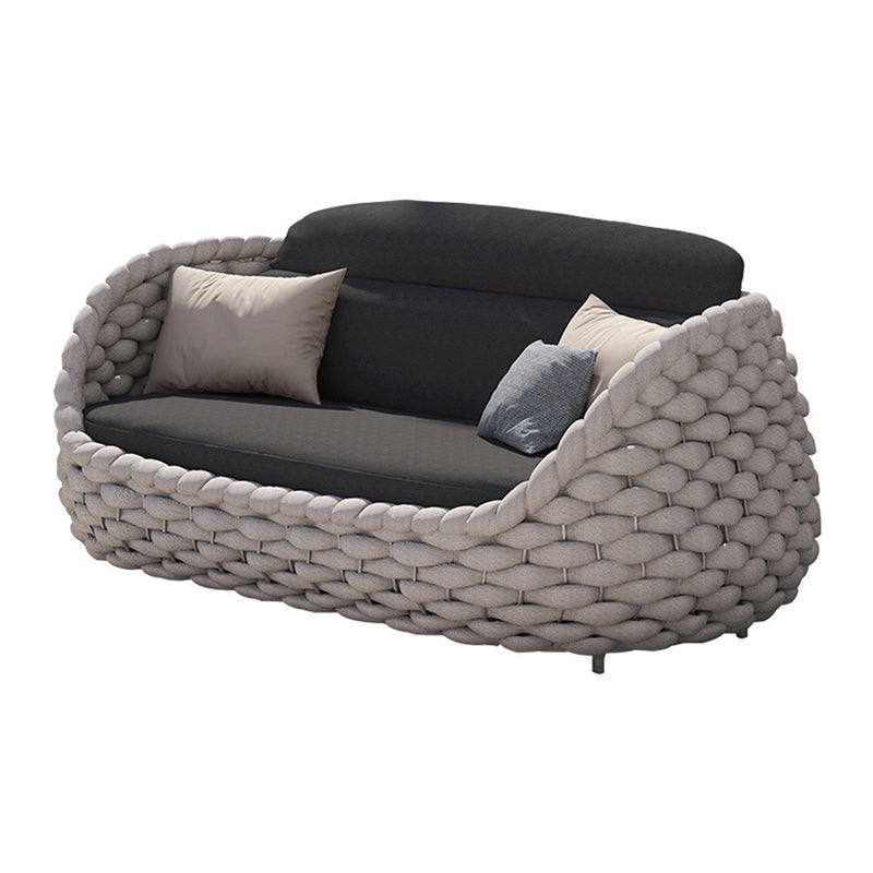 Tropical Patio Sofa Wicker/Rattan Gray Fabric Cushion UV Resistant Outdoor Patio Sofa