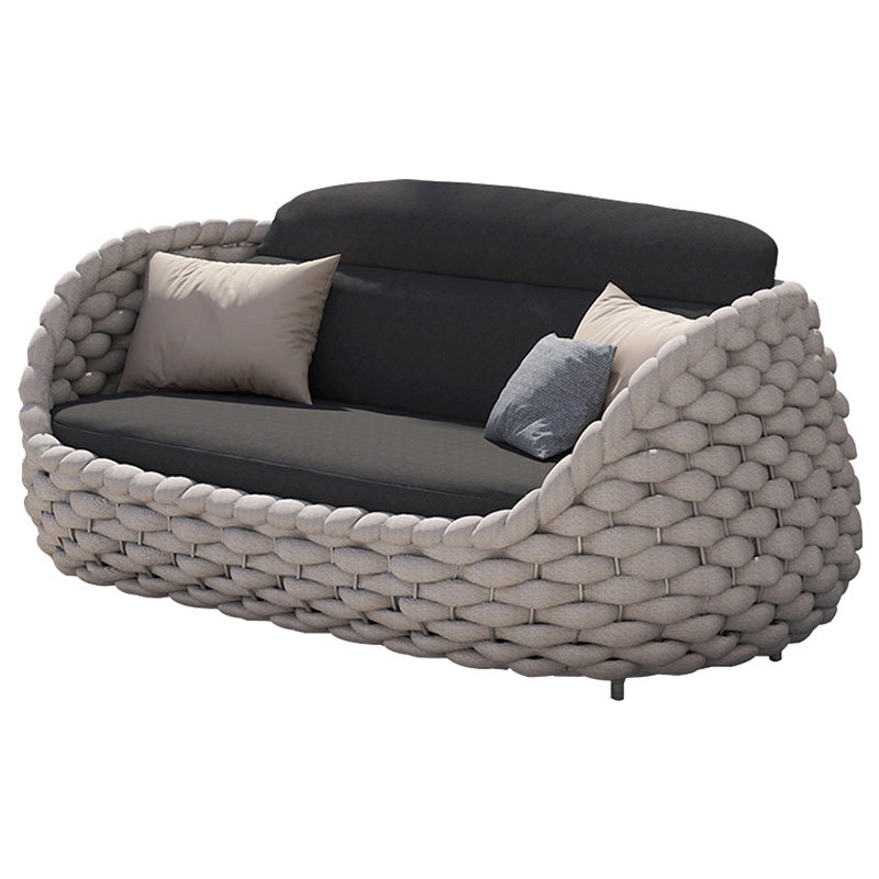 Tropical Patio Sofa Wicker/Rattan Gray Fabric Cushion UV Resistant Outdoor Patio Sofa