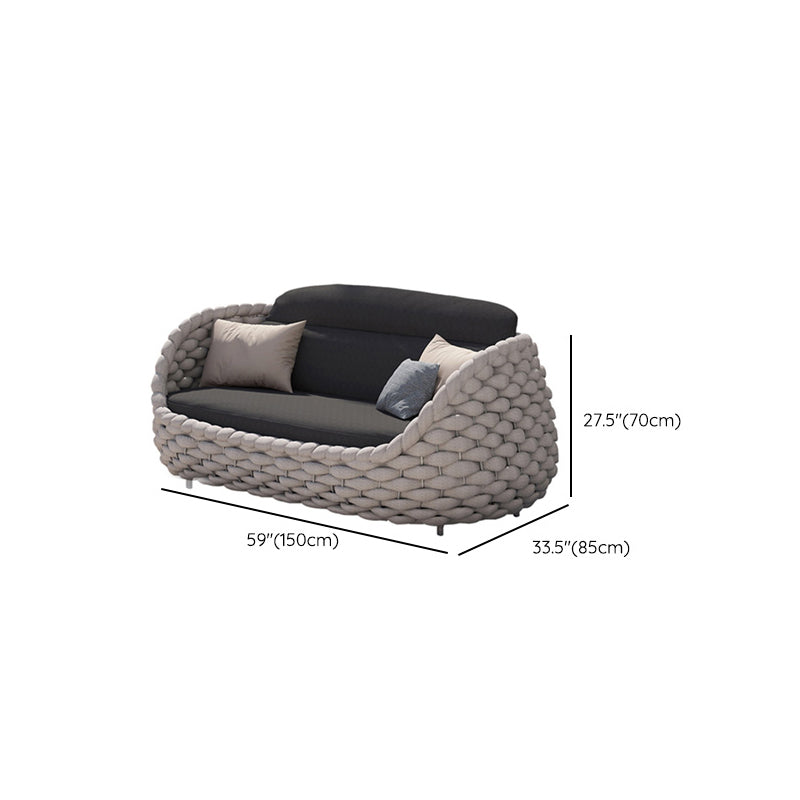 Tropical Patio Sofa Wicker/Rattan Gray Fabric Cushion UV Resistant Outdoor Patio Sofa