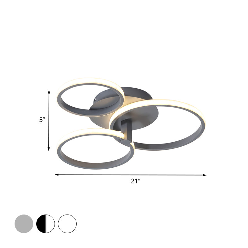 3 Rings Semi Flush Mount Modernist Acrylic Grey/White/Black and White LED Flush Mount Ceiling Light Fixture