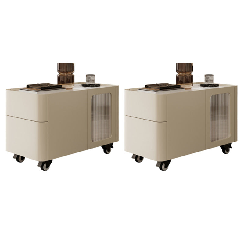 Tray Top Rectangular Side Table with 2 Drawers and a Cabinet