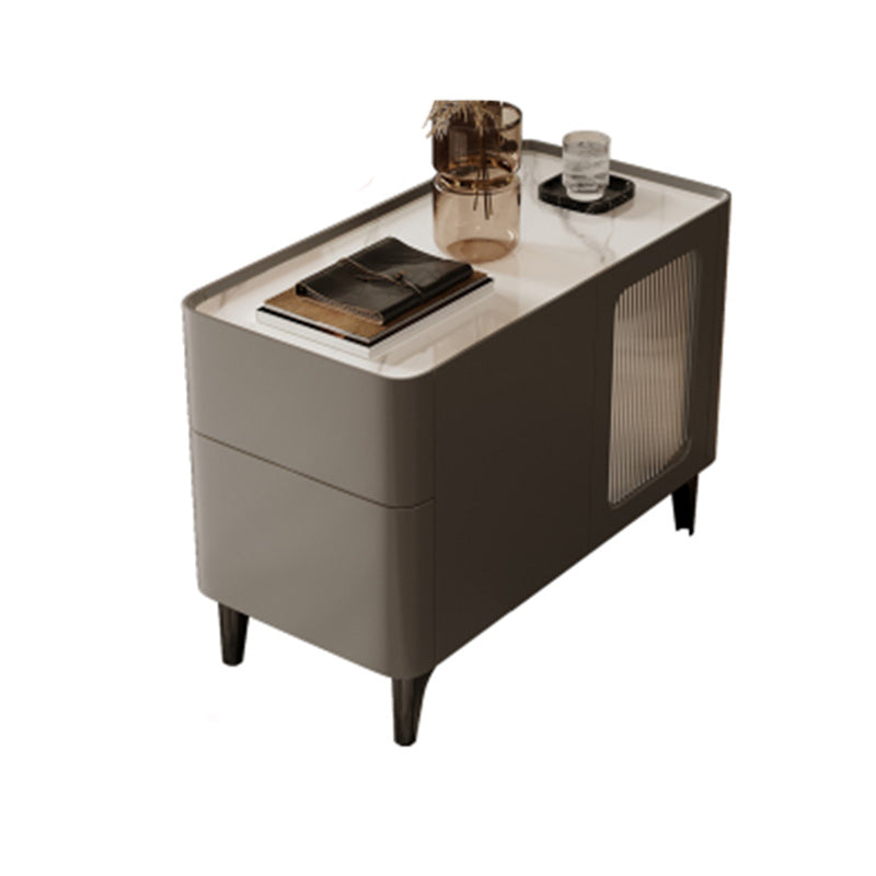 Tray Top Rectangular Side Table with 2 Drawers and a Cabinet