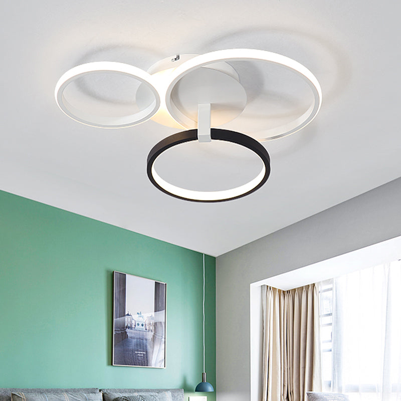 3 Rings Semi Flush Mount Modernist Acrylic Grey/White/Black and White LED Flush Mount Ceiling Light Fixture