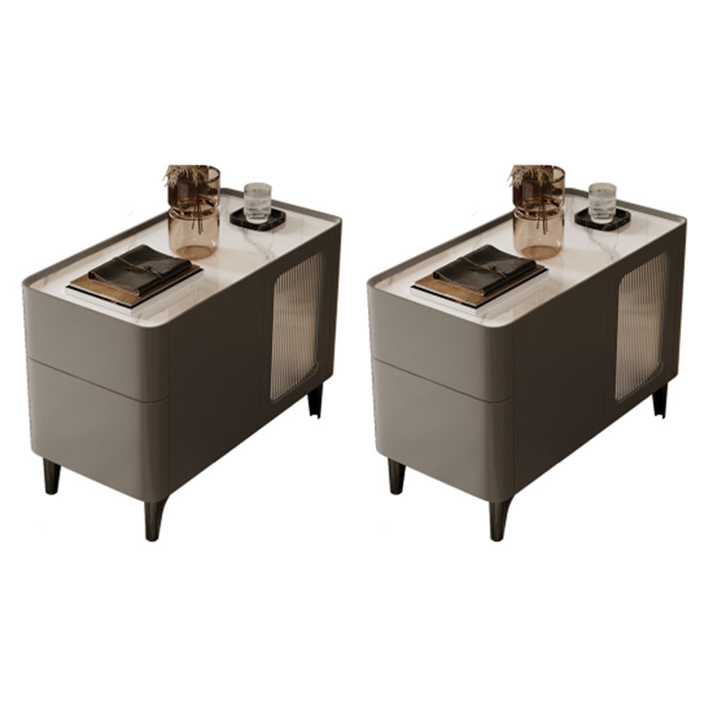 Tray Top Rectangular Side Table with 2 Drawers and a Cabinet