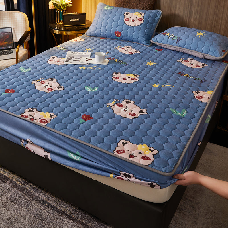 Sheet Sets Flannel Cartoon Printed Wrinkle Resistant Breathable Super Soft Bed Sheet Set