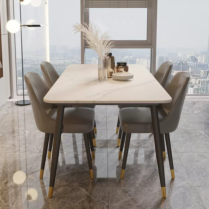 Industrial Kitchen Dinner Table Rectangle Stone 4 Legs Dining Table