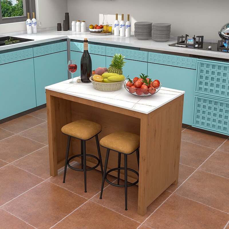 Dining Room Island Table with Storage Cabinet Marble Prep Table