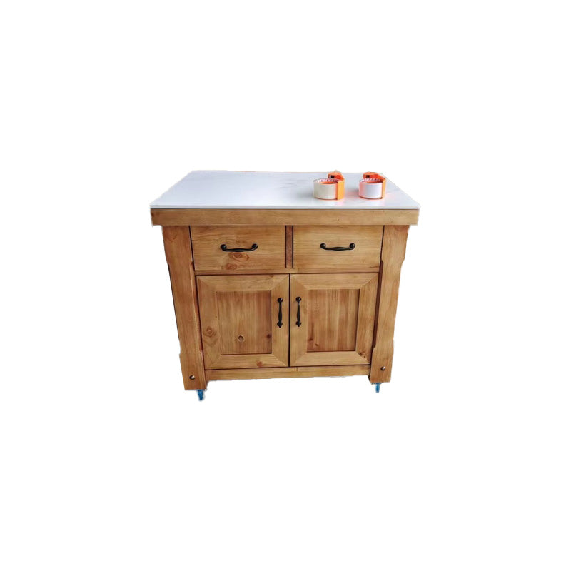 Dining Room Island Table with Storage Cabinet Marble Prep Table