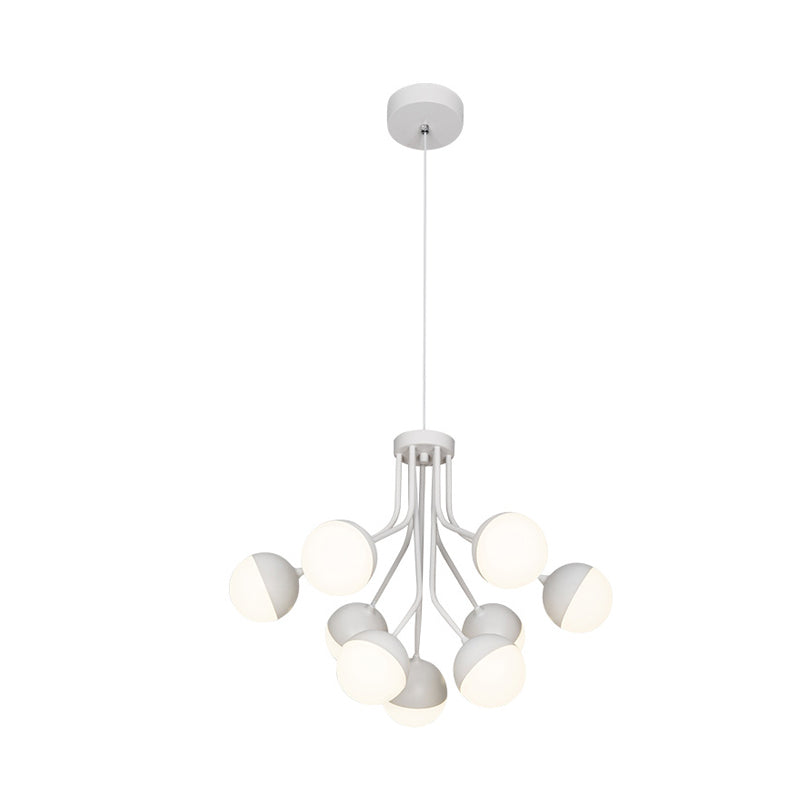 2 Tiers Ball Chandelier Lamp Modernist Acrylic 9-Bulb White Suspension Lighting for Dining Room