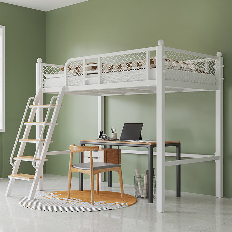 Metal Loft Bed Scandinavian White/Black Kids Bed with Built-In Ladder