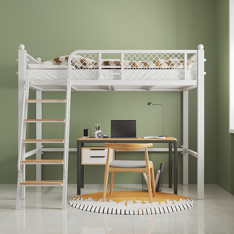Metal Loft Bed Scandinavian White/Black Kids Bed with Built-In Ladder