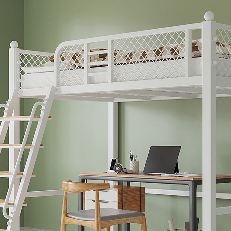 Metal Loft Bed Scandinavian White/Black Kids Bed with Built-In Ladder