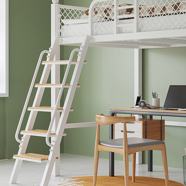 Metal Loft Bed Scandinavian White/Black Kids Bed with Built-In Ladder