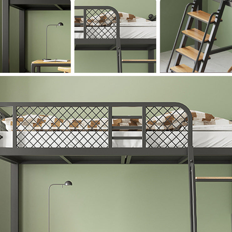 Metal Loft Bed Scandinavian White/Black Kids Bed with Built-In Ladder