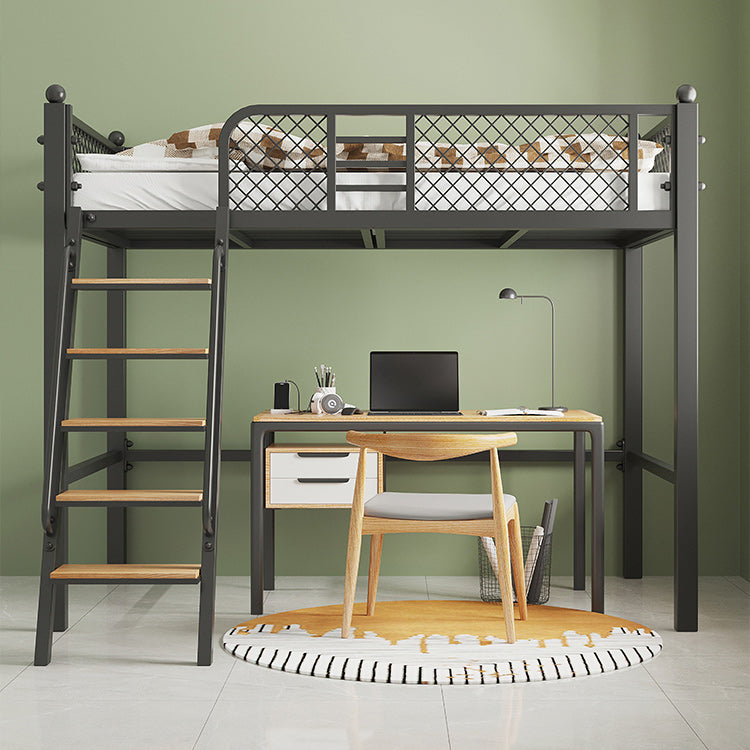 Metal Loft Bed Scandinavian White/Black Kids Bed with Built-In Ladder
