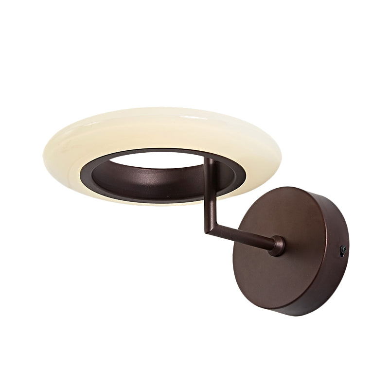Coffee/White Round Lighting Sconce Modernist Acrylic LED Wall Lamp Fixture with Curved Arm in Warm/Natural Light