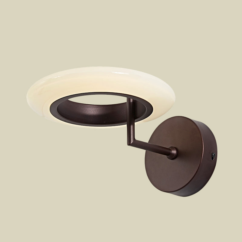 Coffee/White Round Lighting Sconce Modernist Acrylic LED Wall Lamp Fixture with Curved Arm in Warm/Natural Light